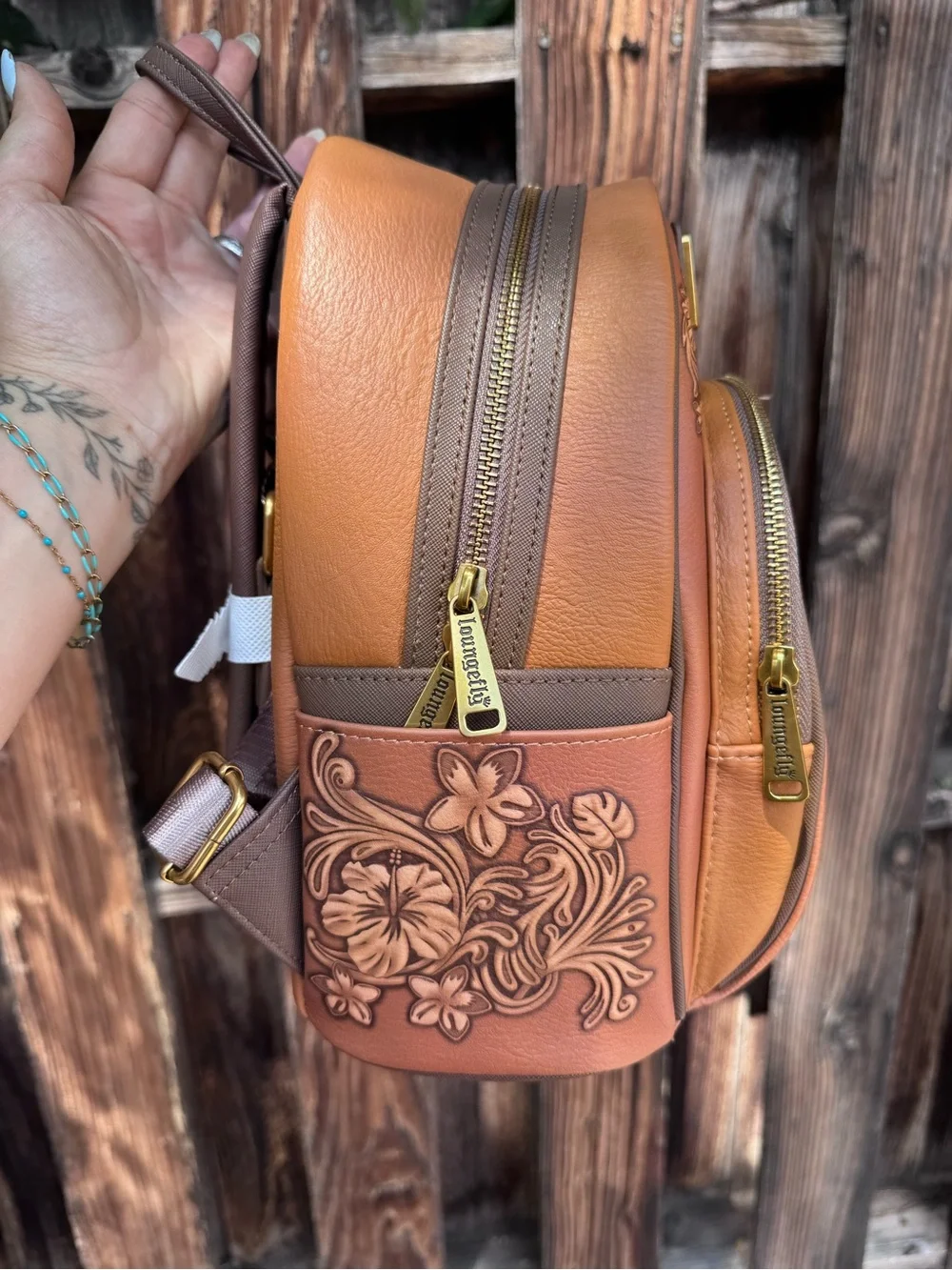 Loungefly Brown Floral Stitch Mini Backpack